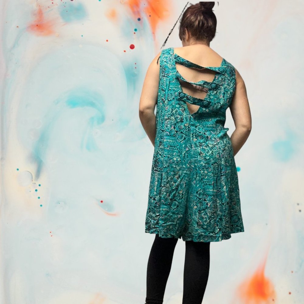 Vintage Abstract Art One-Piece Shorts Jumpsuit